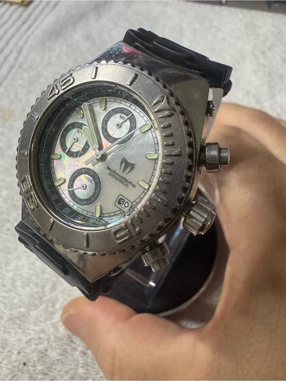 Technomarine Men's Silver and White Chronograph Watch